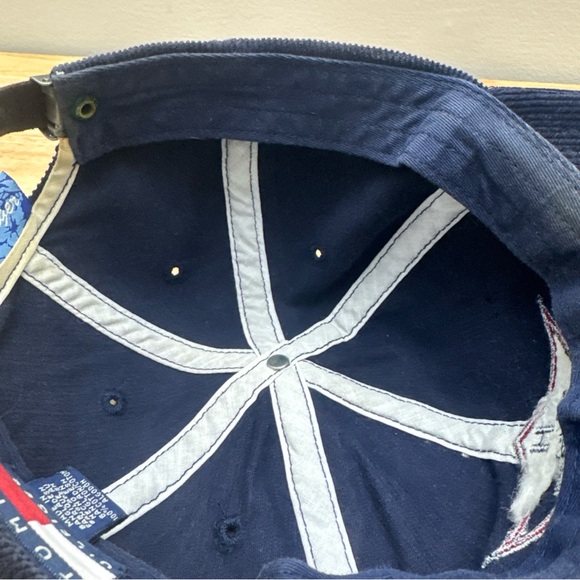 Vintage Tommy Hilfiger Surf Blue Corduroy Hat Embroidered Logo Leather Strapback - Picture 15 of 16
